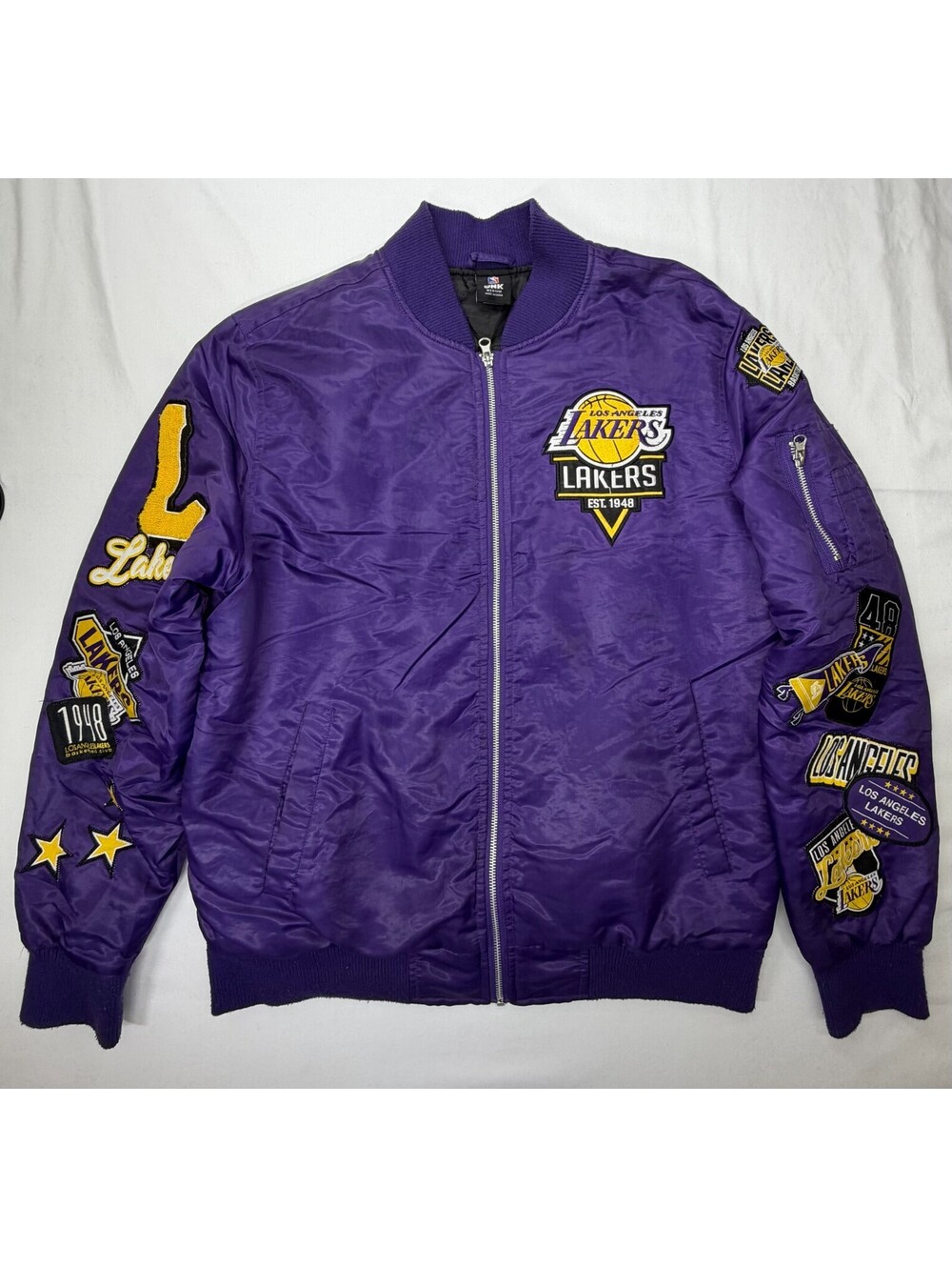 UNK Men's Varsity Jacket Full Zip Lakers NBA Patches Long Sleeve Size M Purple